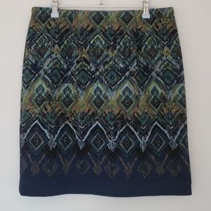 J.Jill Southwestern Geometric Pattern Artsy Green‎ Pencil Skirt S Petite
